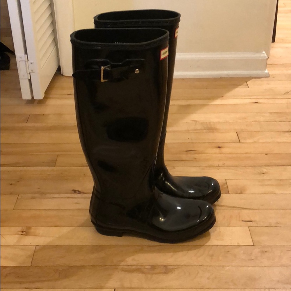 Tall Hunter Boots - Black Glossy Size 8